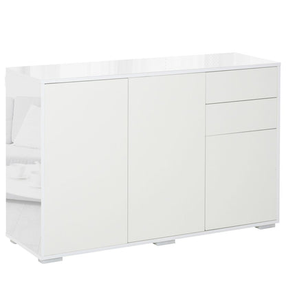 HOMCOM High Gloss Frame Sideboard | White 2 Drawer Storage Cabinet