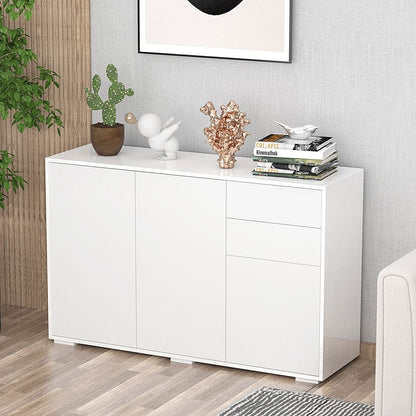 HOMCOM High Gloss Frame Sideboard | White 2 Drawer Storage Cabinet