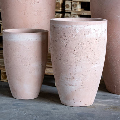 Vessara Blushstone concrete vase planter, 75cm tall, extra-large 61L tall plant pot with a textured concrete finish by Jōbū Home