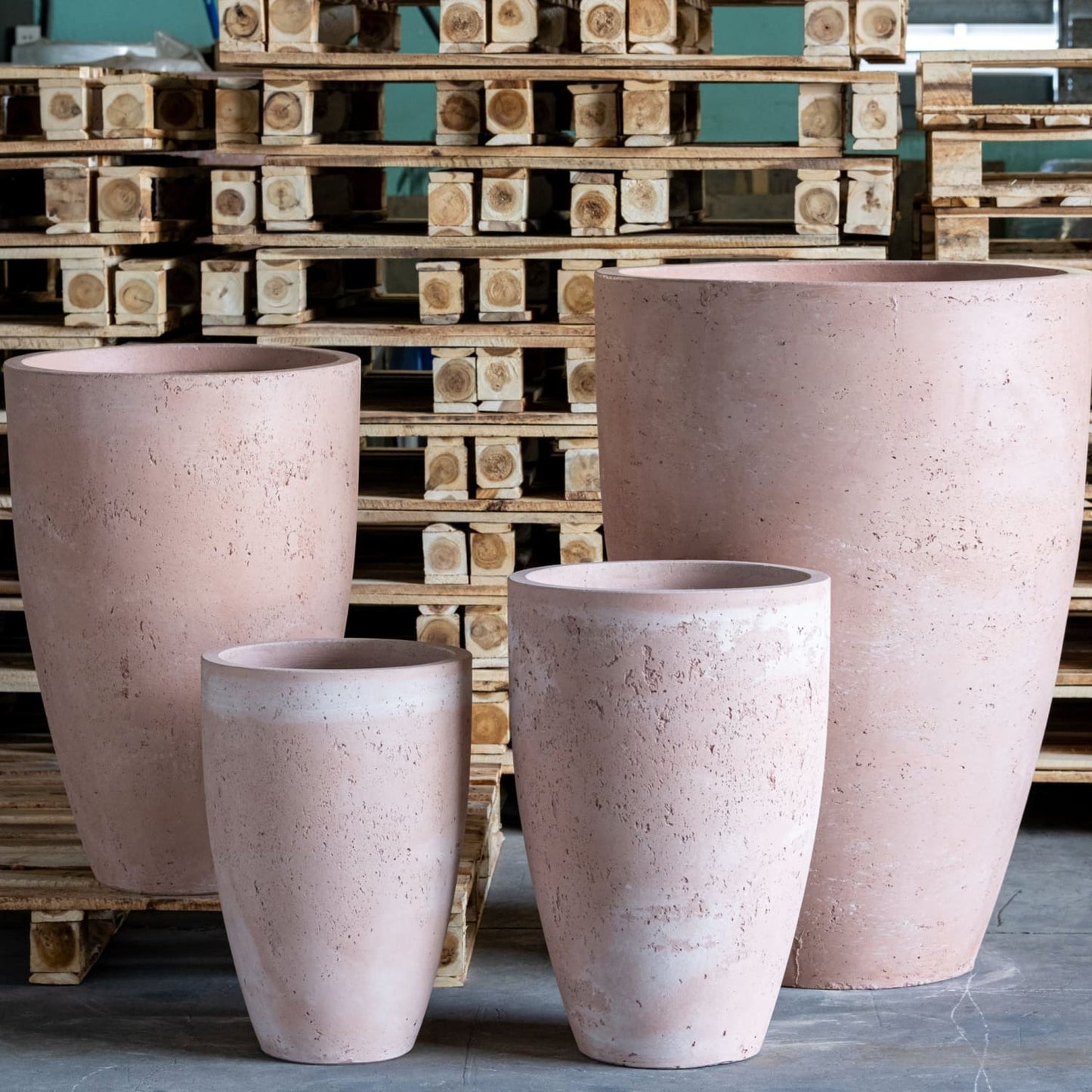 Jōbū Home Vessara Blushstone 75cm large concrete vase planter with a tall, wide 61L design for indoor or outdoor plants.