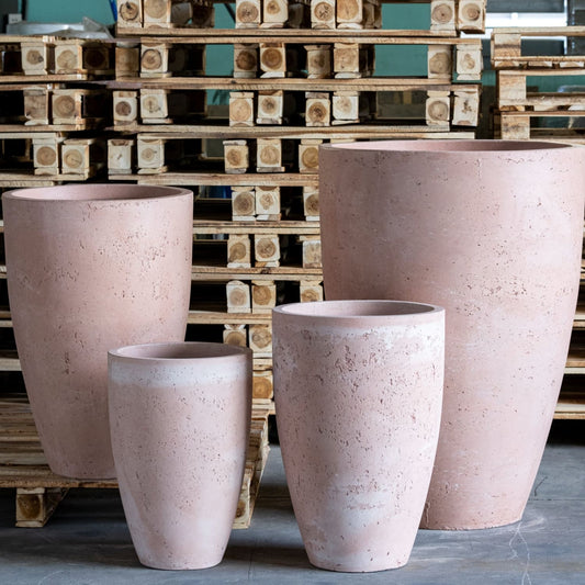 Jōbū Home Vessara Blushstone 75cm large concrete vase planter with a tall, wide 61L design for indoor or outdoor plants.