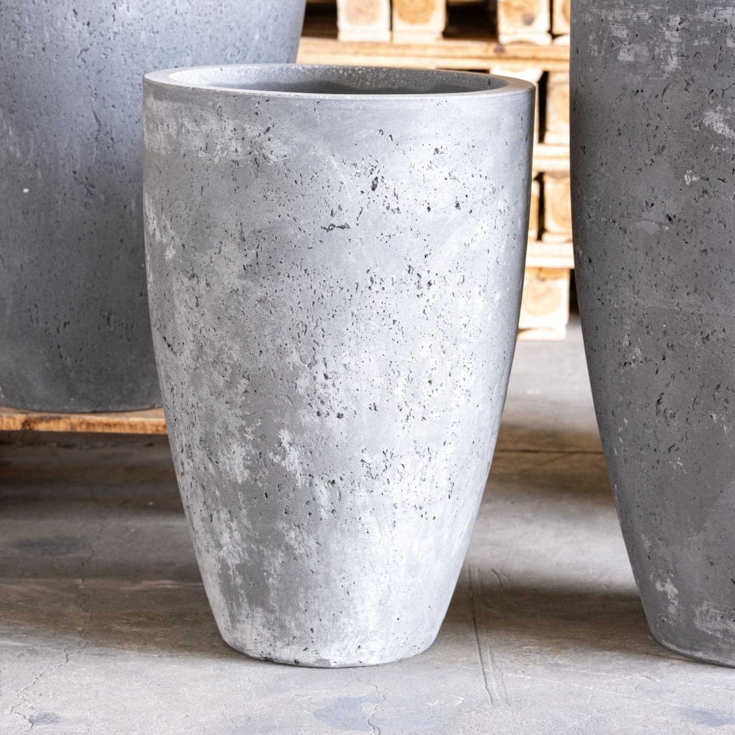 Large Vessara Onyx Dusk concrete vase planter by Jōbū Home, 52cm tall, indoor and outdoor pot with a sleek onyx dusk finish.