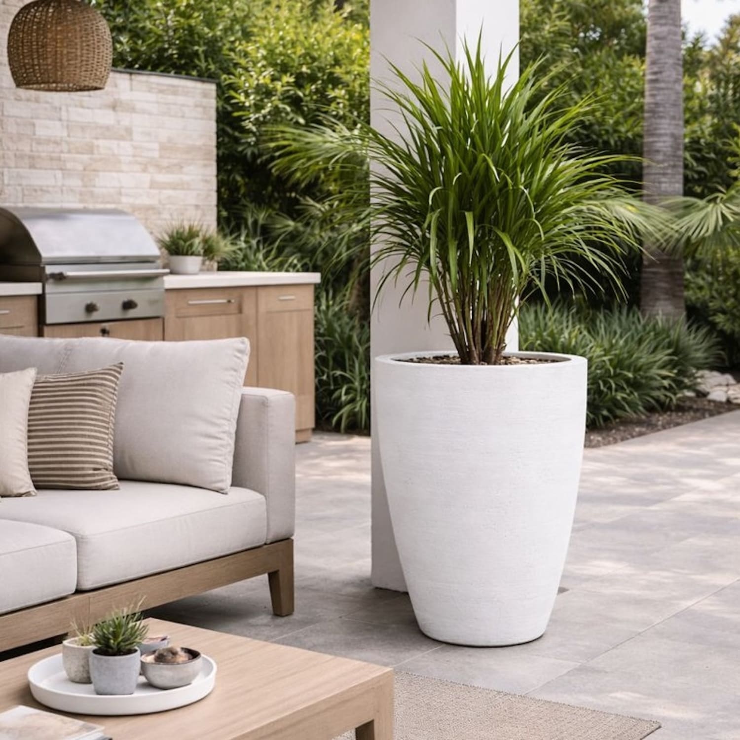 Large Vessara White Mist concrete vase planter by Jōbū Home, 100cm tall, XXL size, ideal for tall plants and modern decor.