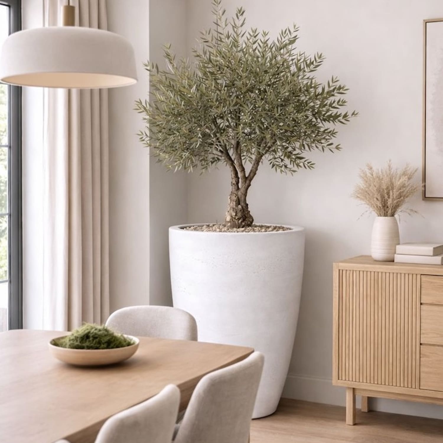 White Mist Vessara 100cm XXL concrete vase planter by Jōbū Home, tall 172L plant pot for indoor or outdoor use.