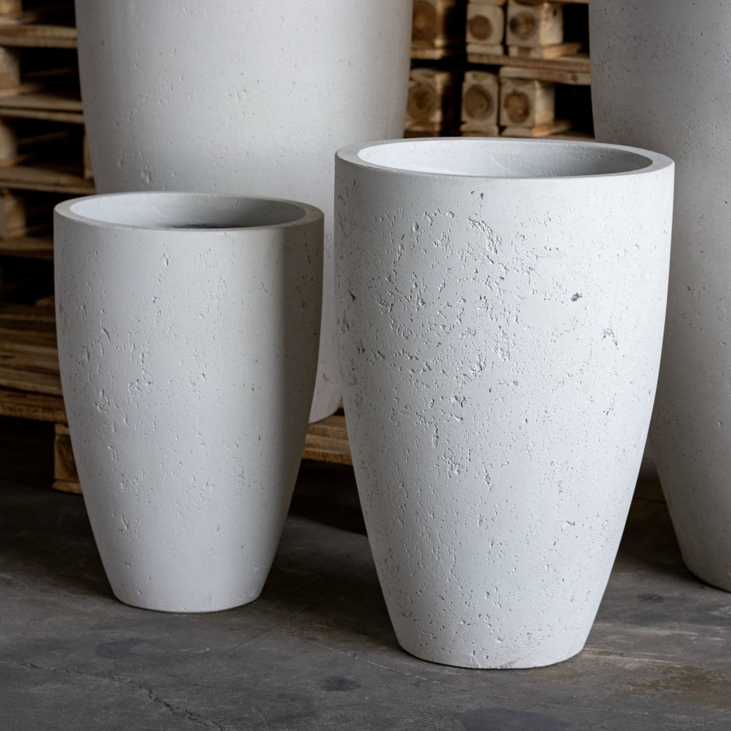 Tall white concrete Vessara planter by Jōbū Home, 100cm XXL size, ideal for large indoor or outdoor plants