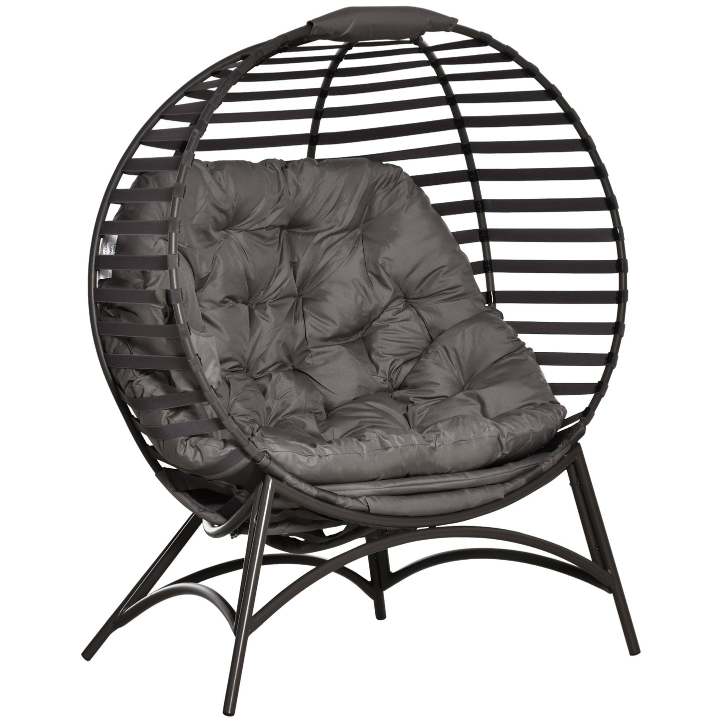 Brown Outsunny egg chair by Wise Galleria featuring a cushion and side pocket, designed for comfortable outdoor relaxation.