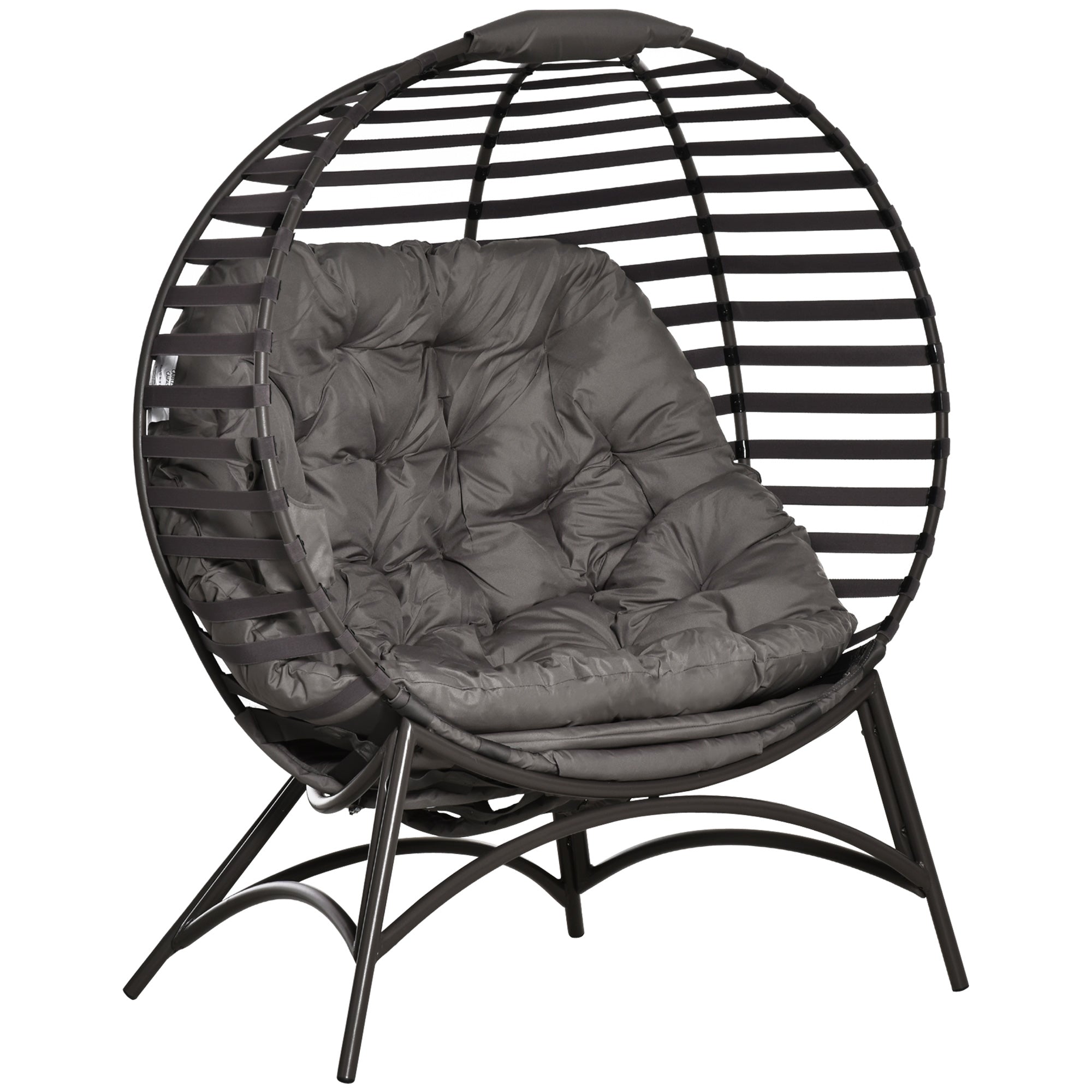 Brown Outsunny egg chair by Wise Galleria featuring a cushion and side pocket, designed for comfortable outdoor relaxation.