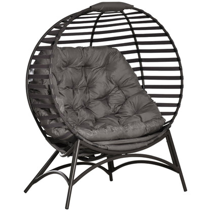 Brown Outsunny egg chair by Wise Galleria featuring a cushion and side pocket, designed for comfortable outdoor relaxation.