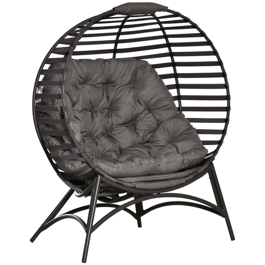Brown Outsunny egg chair by Wise Galleria featuring a cushion and side pocket, designed for comfortable outdoor relaxation.