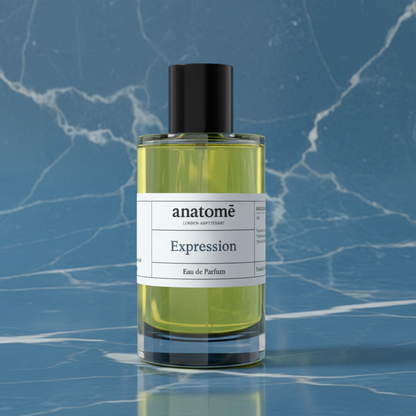 Expression Functional Parfum by anatomē displayed in a sleek perfume bottle, part of the wellbeing hamper collection.