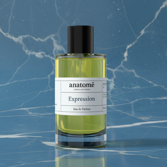 Expression Functional Parfum by anatomē displayed in a sleek perfume bottle, part of the wellbeing hamper collection.