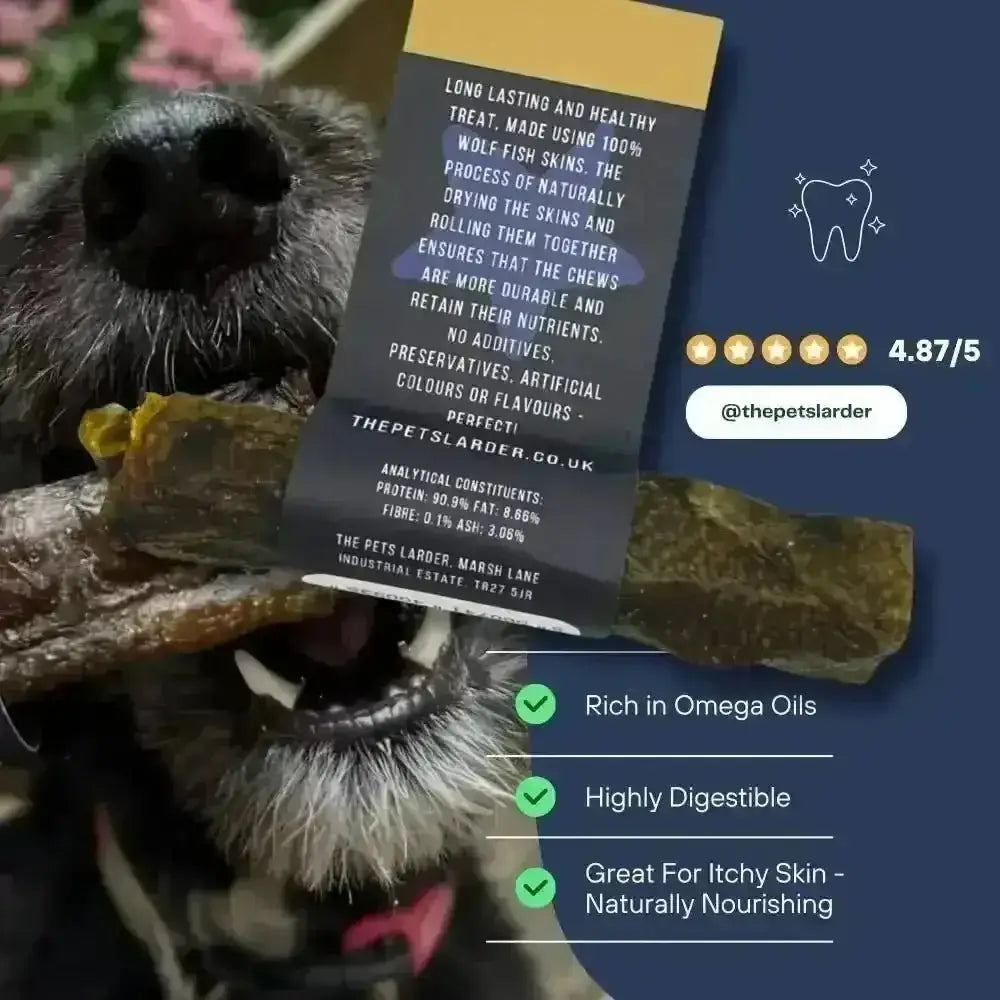 Wolf Fish Stick Chew for Dogs - Large Natural Fish Skin Dog Treat