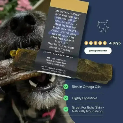 Wolf Fish Stick Chew for Dogs - Large Natural Fish Skin Dog Treat