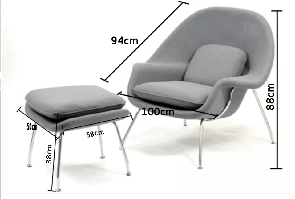 Womb Style Chair & Ottoman In Premium Velvet or Linen, White