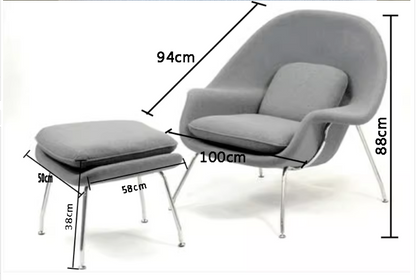 Womb Style Chair & Ottoman In Premium Velvet or Linen, White