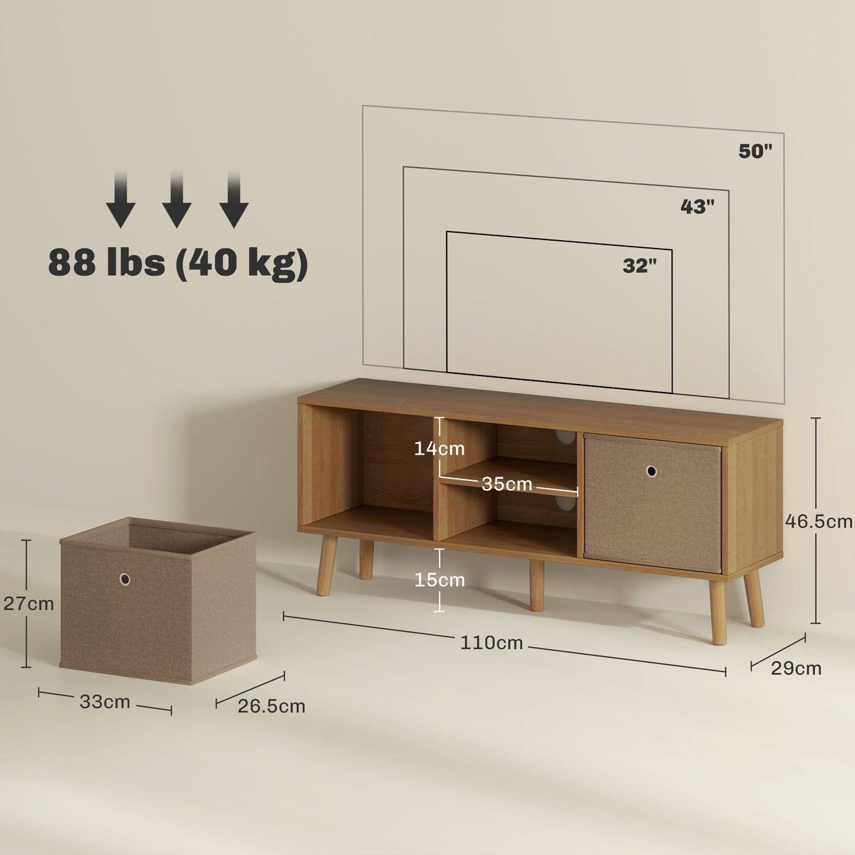 HOMCOM Modern TV Cabinet Stand w/ Shelves & Drawers, Bedroom