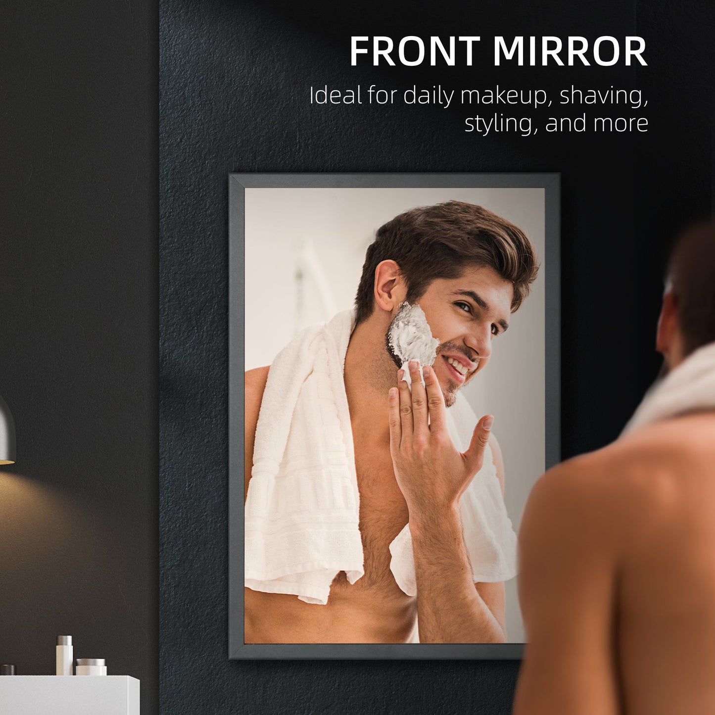 Wall-mounted black bathroom cabinet with mirror and storage shelves, 40x12x60 cm, by Wise Galleria.